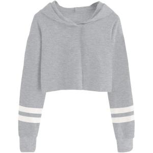 imageImily Bela Kids Crop Tops Girls Striped Long Sleeve Fashion Hoodies Pullover SweatshirtsGrey