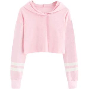 imageImily Bela Kids Crop Tops Girls Striped Long Sleeve Fashion Hoodies Pullover SweatshirtsPink
