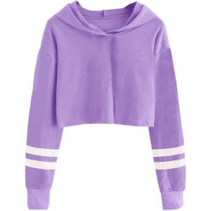 imageImily Bela Kids Crop Tops Girls Striped Long Sleeve Fashion Hoodies Pullover SweatshirtsPurple