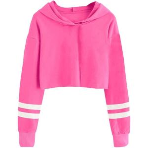 imageImily Bela Kids Crop Tops Girls Striped Long Sleeve Fashion Hoodies Pullover SweatshirtsSolid Color1