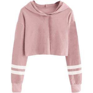 imageImily Bela Kids Crop Tops Girls Striped Long Sleeve Fashion Hoodies Pullover SweatshirtsSolid Color2