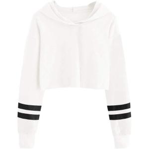 imageImily Bela Kids Crop Tops Girls Striped Long Sleeve Fashion Hoodies Pullover SweatshirtsWhite
