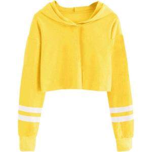imageImily Bela Kids Crop Tops Girls Striped Long Sleeve Fashion Hoodies Pullover SweatshirtsYellow