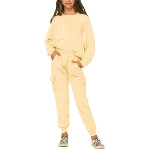 imageImily Bela Kids Girls Sweatsuit Lounge sets Crewneck Sweatshirt Casual Drawstring Sweatpants with PocketApricot