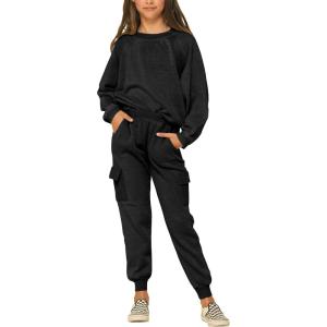 imageImily Bela Kids Girls Sweatsuit Lounge sets Crewneck Sweatshirt Casual Drawstring Sweatpants with PocketBlack