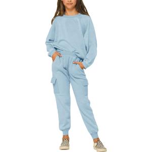 imageImily Bela Kids Girls Sweatsuit Lounge sets Crewneck Sweatshirt Casual Drawstring Sweatpants with PocketBlue