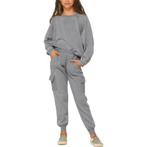 imageImily Bela Kids Girls Sweatsuit Lounge sets Crewneck Sweatshirt Casual Drawstring Sweatpants with PocketGrey
