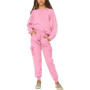 imageImily Bela Kids Girls Sweatsuit Lounge sets Crewneck Sweatshirt Casual Drawstring Sweatpants with PocketPink