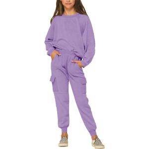 imageImily Bela Kids Girls Sweatsuit Lounge sets Crewneck Sweatshirt Casual Drawstring Sweatpants with PocketPurple