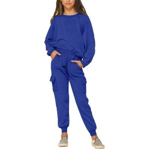 imageImily Bela Kids Girls Sweatsuit Lounge sets Crewneck Sweatshirt Casual Drawstring Sweatpants with PocketRoyal Blue