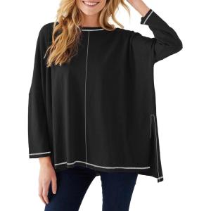 imageImily Bela Womens Oversized Tops Long Sleeve Shirts Exposed Line Round Neck Tee Side Slit Cotton Basic Top 2025Black