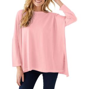 imageImily Bela Womens Oversized Tops Long Sleeve Shirts Exposed Line Round Neck Tee Side Slit Cotton Basic Top 2025Pink