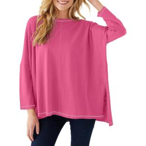 imageImily Bela Womens Oversized Tops Long Sleeve Shirts Exposed Line Round Neck Tee Side Slit Cotton Basic Top 2025Rose Red