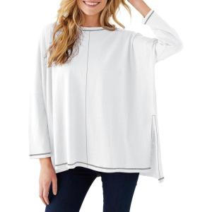 imageImily Bela Womens Oversized Tops Long Sleeve Shirts Exposed Line Round Neck Tee Side Slit Cotton Basic Top 2025White
