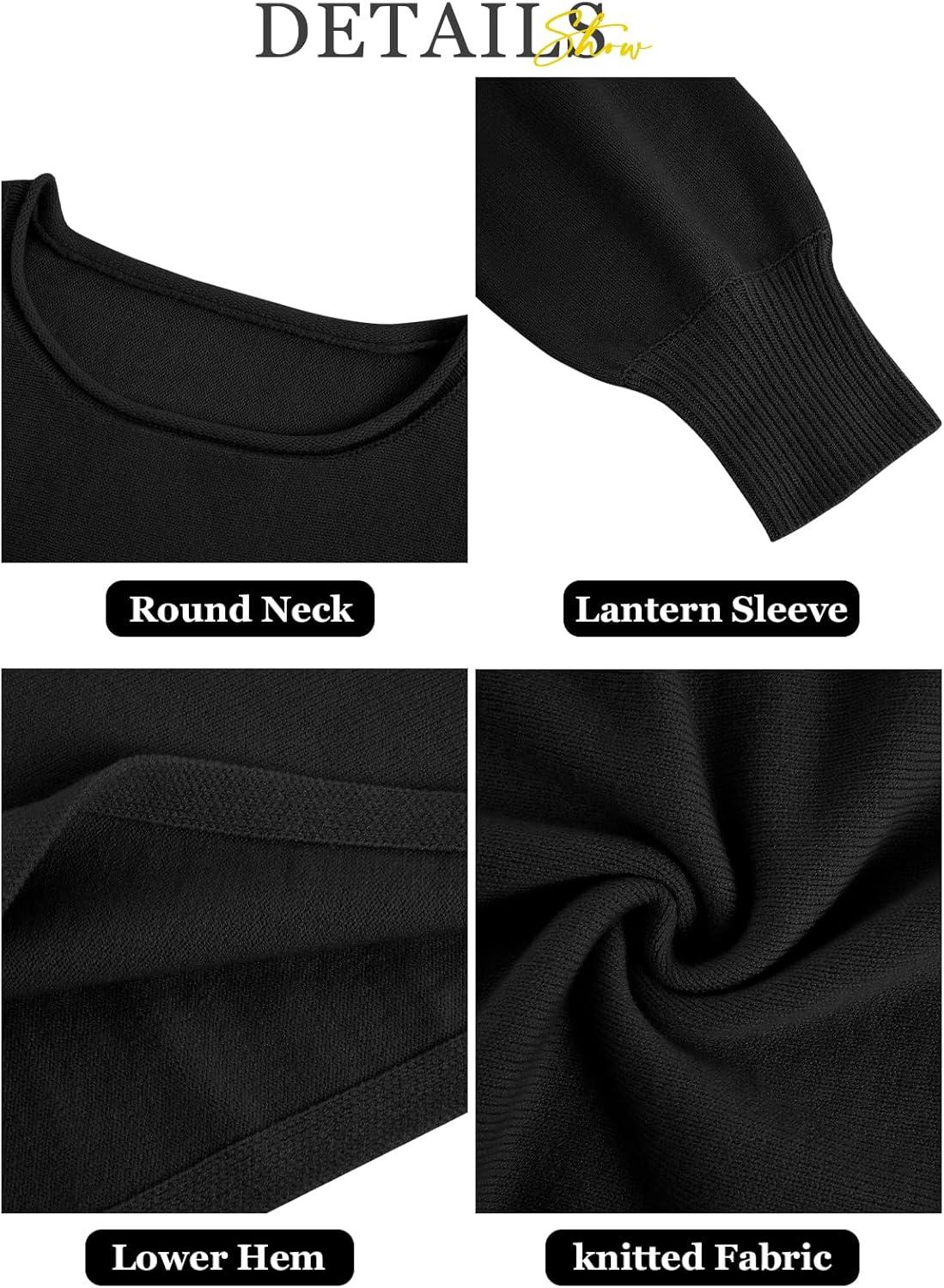 imageImily Bela Cropped Sweaters for Women Lantern Long Sleeve Crop Top Slouchy Trendy Loose Crewneck Pullover SweaterBlack