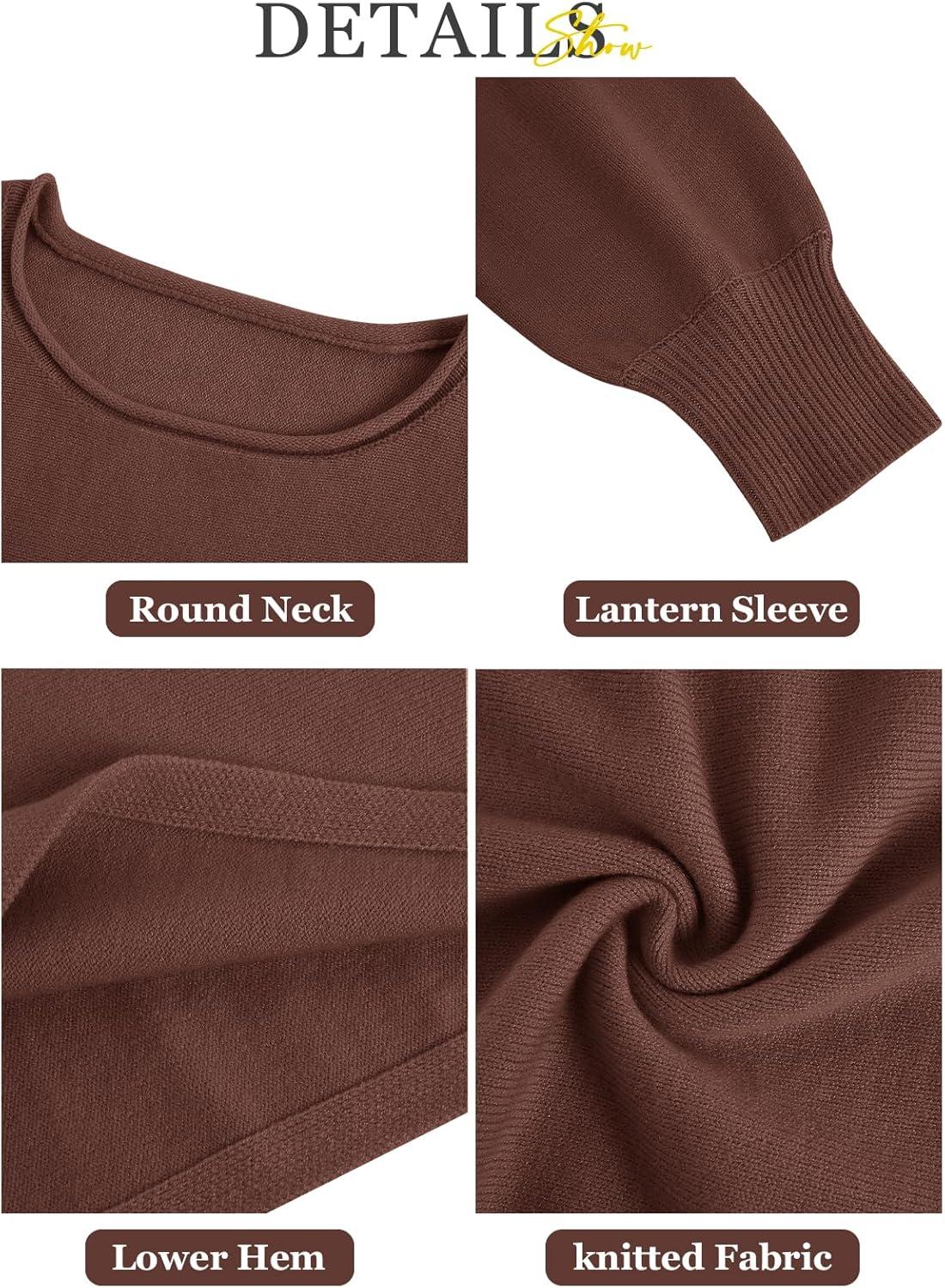 imageImily Bela Cropped Sweaters for Women Lantern Long Sleeve Crop Top Slouchy Trendy Loose Crewneck Pullover SweaterBrown