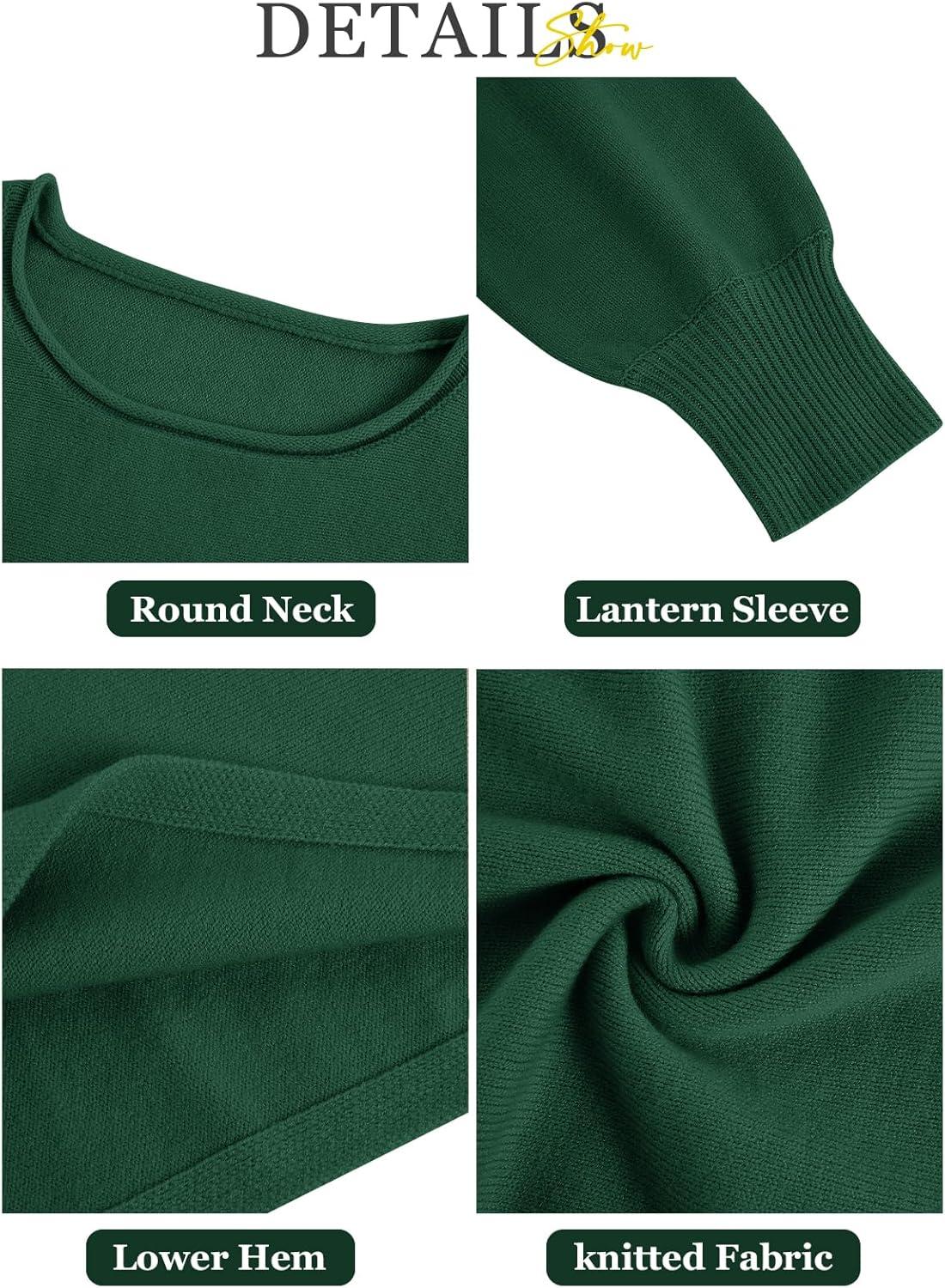 imageImily Bela Cropped Sweaters for Women Lantern Long Sleeve Crop Top Slouchy Trendy Loose Crewneck Pullover SweaterGreen