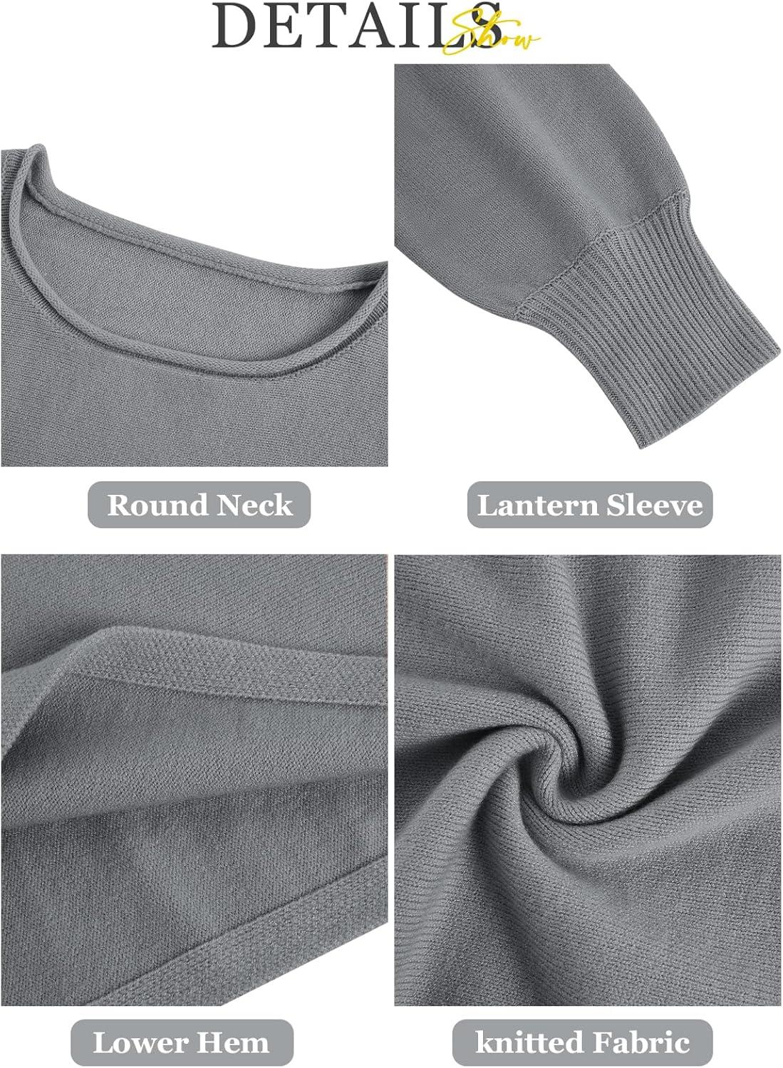 imageImily Bela Cropped Sweaters for Women Lantern Long Sleeve Crop Top Slouchy Trendy Loose Crewneck Pullover SweaterGrey