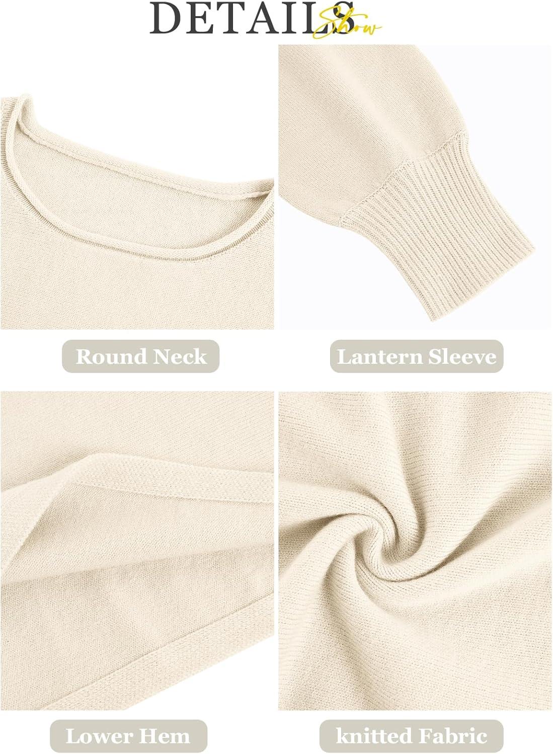imageImily Bela Cropped Sweaters for Women Lantern Long Sleeve Crop Top Slouchy Trendy Loose Crewneck Pullover SweaterOffwhite