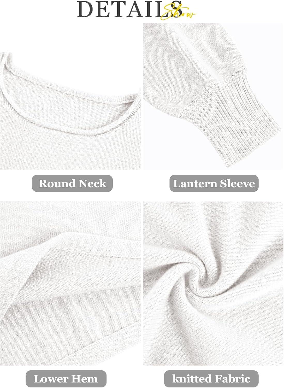 imageImily Bela Cropped Sweaters for Women Lantern Long Sleeve Crop Top Slouchy Trendy Loose Crewneck Pullover SweaterWhite