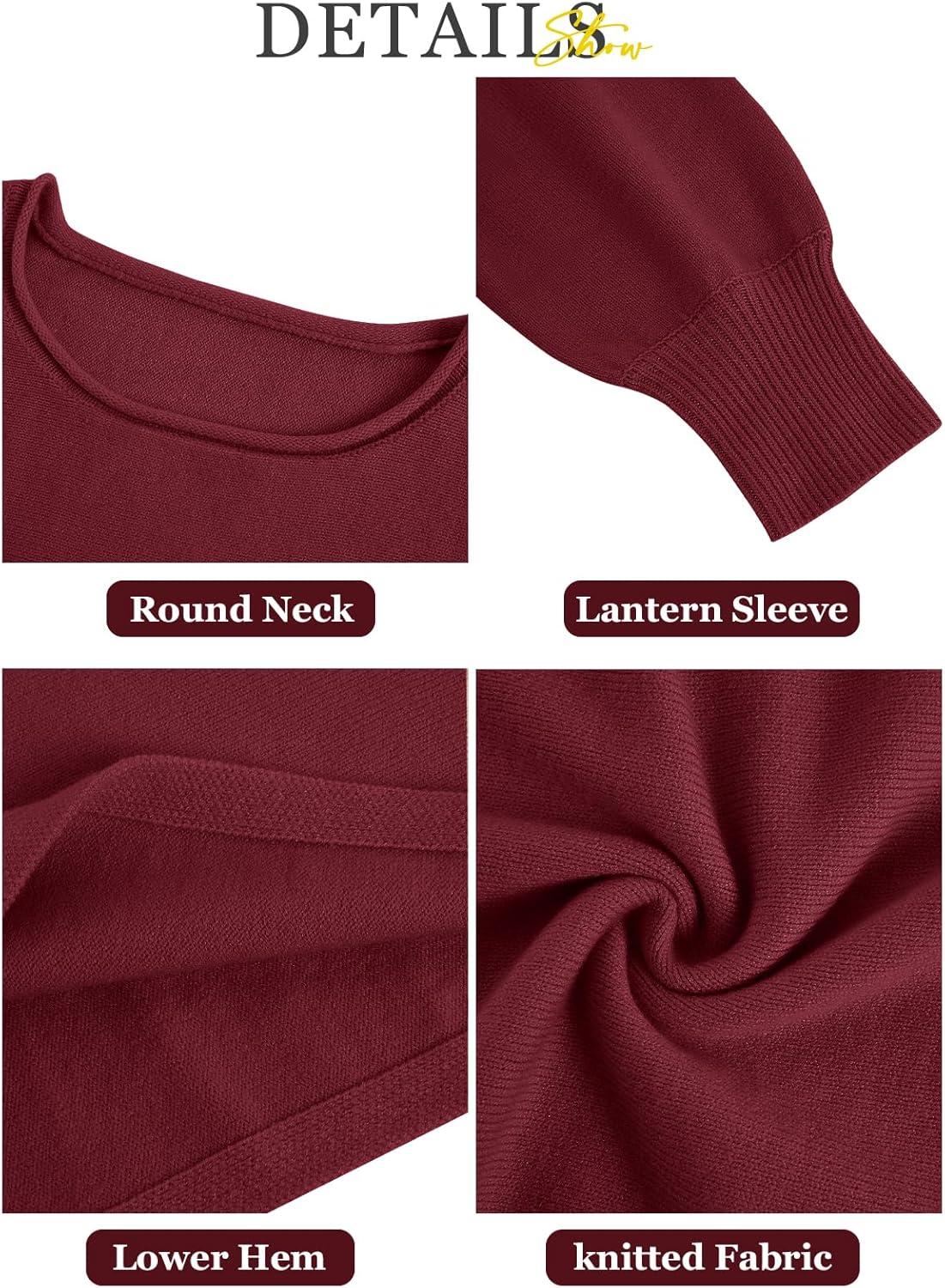 imageImily Bela Cropped Sweaters for Women Lantern Long Sleeve Crop Top Slouchy Trendy Loose Crewneck Pullover SweaterWine Red