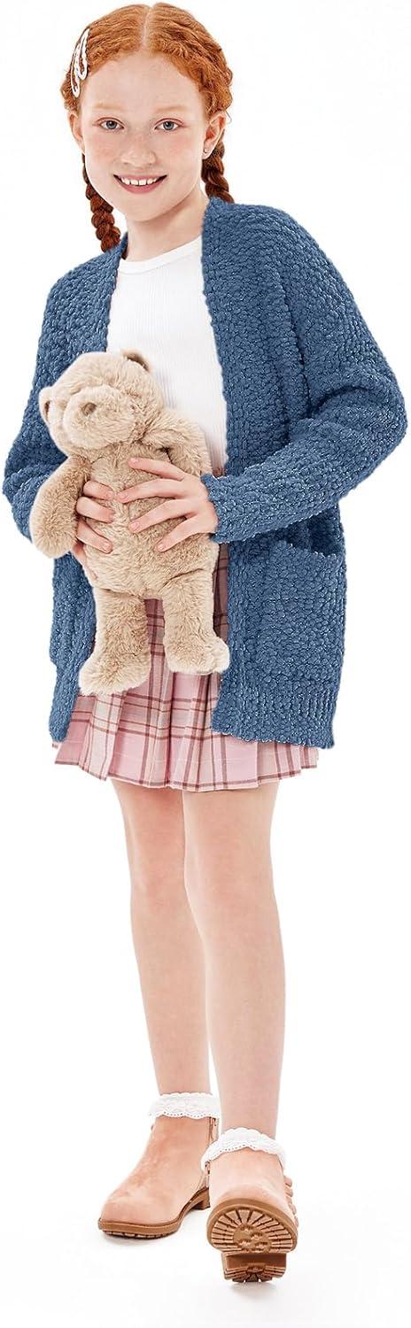 imageImily Bela Girls Cardigan Open Front Popcorn Knit Long Sleeve Sweaters Coat with PocketsBlue