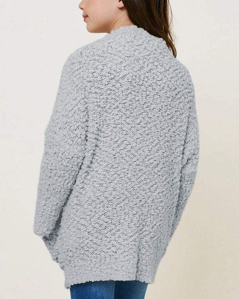 imageImily Bela Girls Cardigan Open Front Popcorn Knit Long Sleeve Sweaters Coat with PocketsGrey