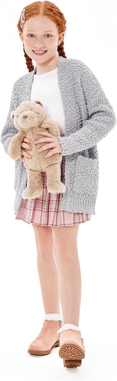 imageImily Bela Girls Cardigan Open Front Popcorn Knit Long Sleeve Sweaters Coat with PocketsGrey