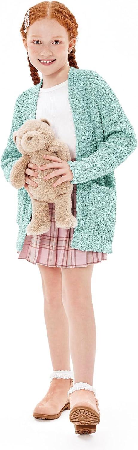 imageImily Bela Girls Cardigan Open Front Popcorn Knit Long Sleeve Sweaters Coat with PocketsLight Green
