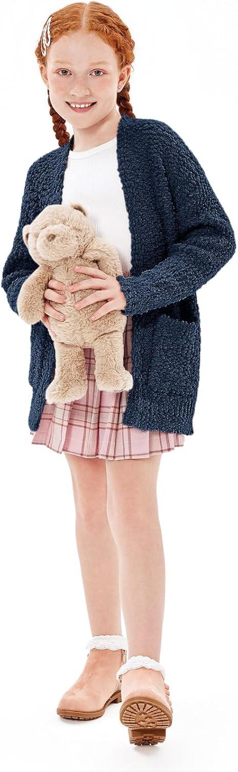 imageImily Bela Girls Cardigan Open Front Popcorn Knit Long Sleeve Sweaters Coat with PocketsNavy Blue