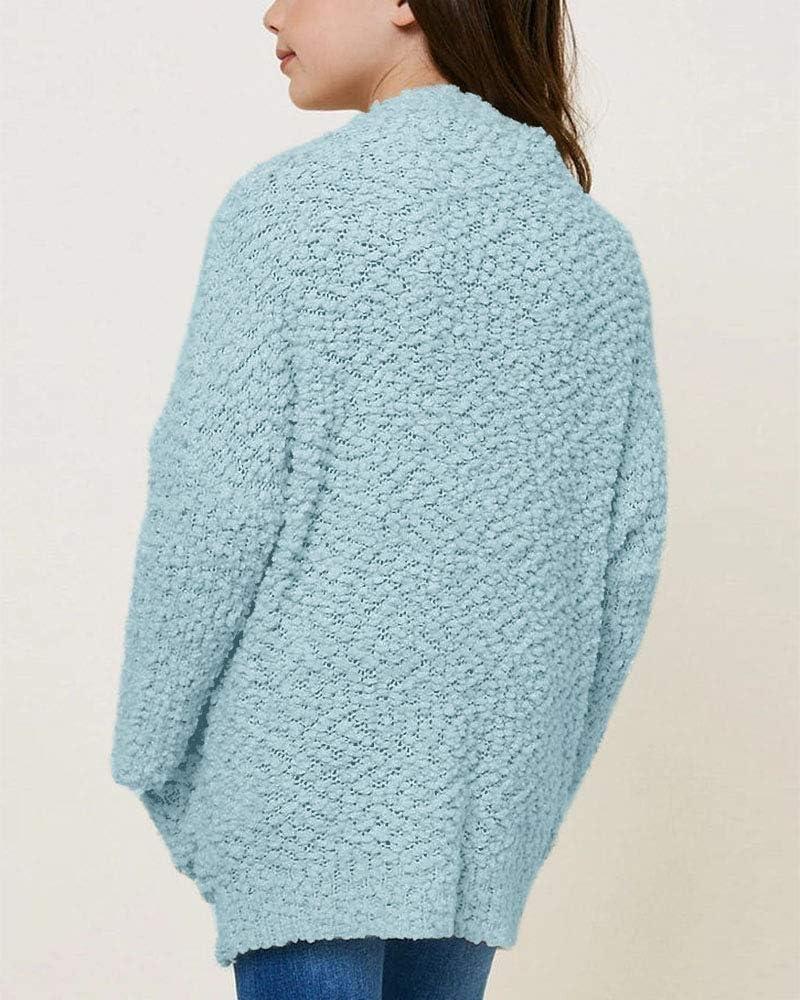 imageImily Bela Girls Cardigan Open Front Popcorn Knit Long Sleeve Sweaters Coat with PocketsWathet