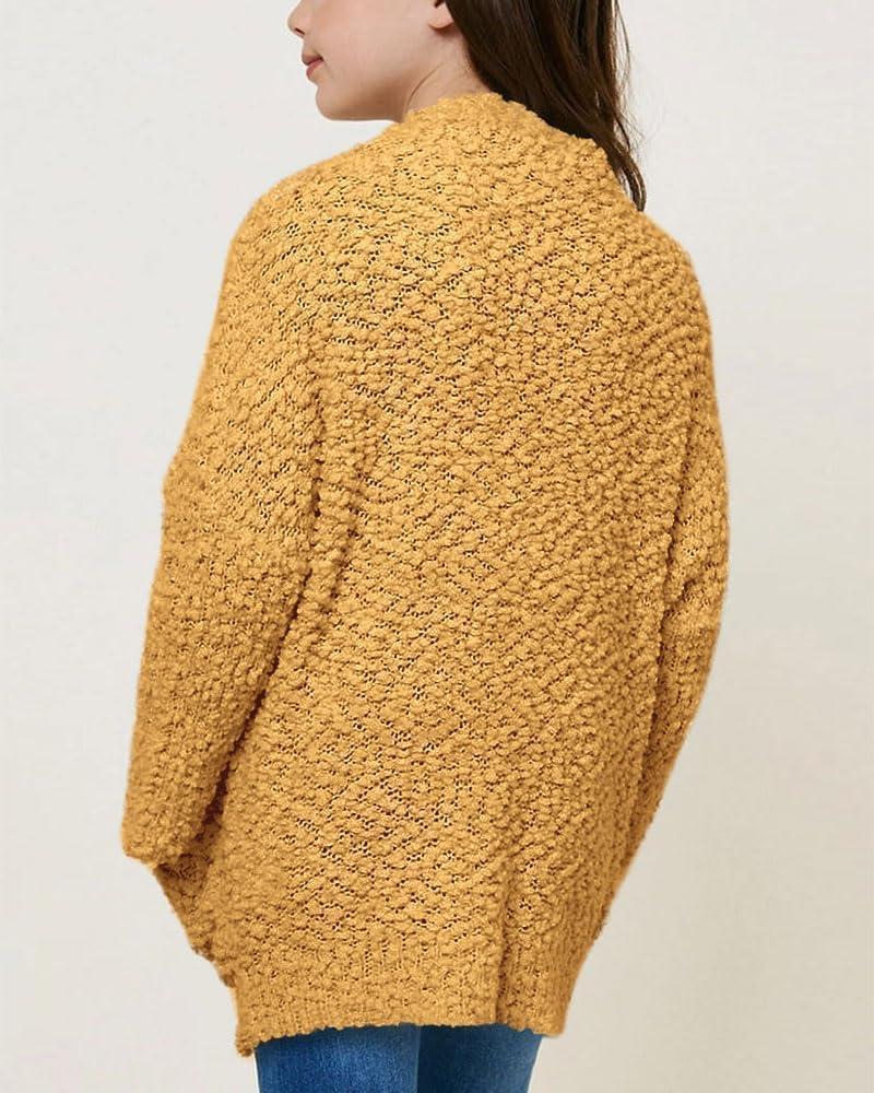 imageImily Bela Girls Cardigan Open Front Popcorn Knit Long Sleeve Sweaters Coat with PocketsYellow2