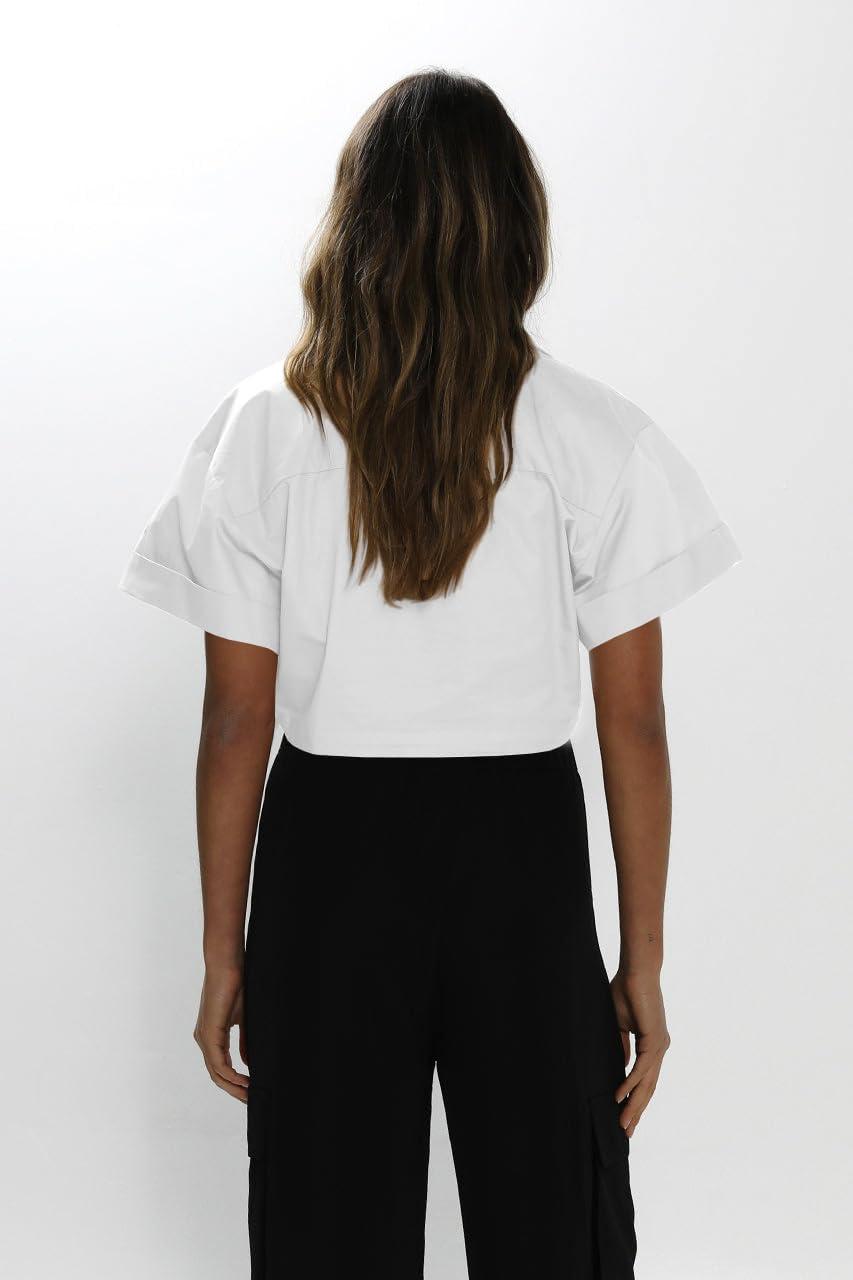 imageImily Bela Womens Cropped Shirts Summer V Neck Twist Front Tops Blouses with PocketsWhite