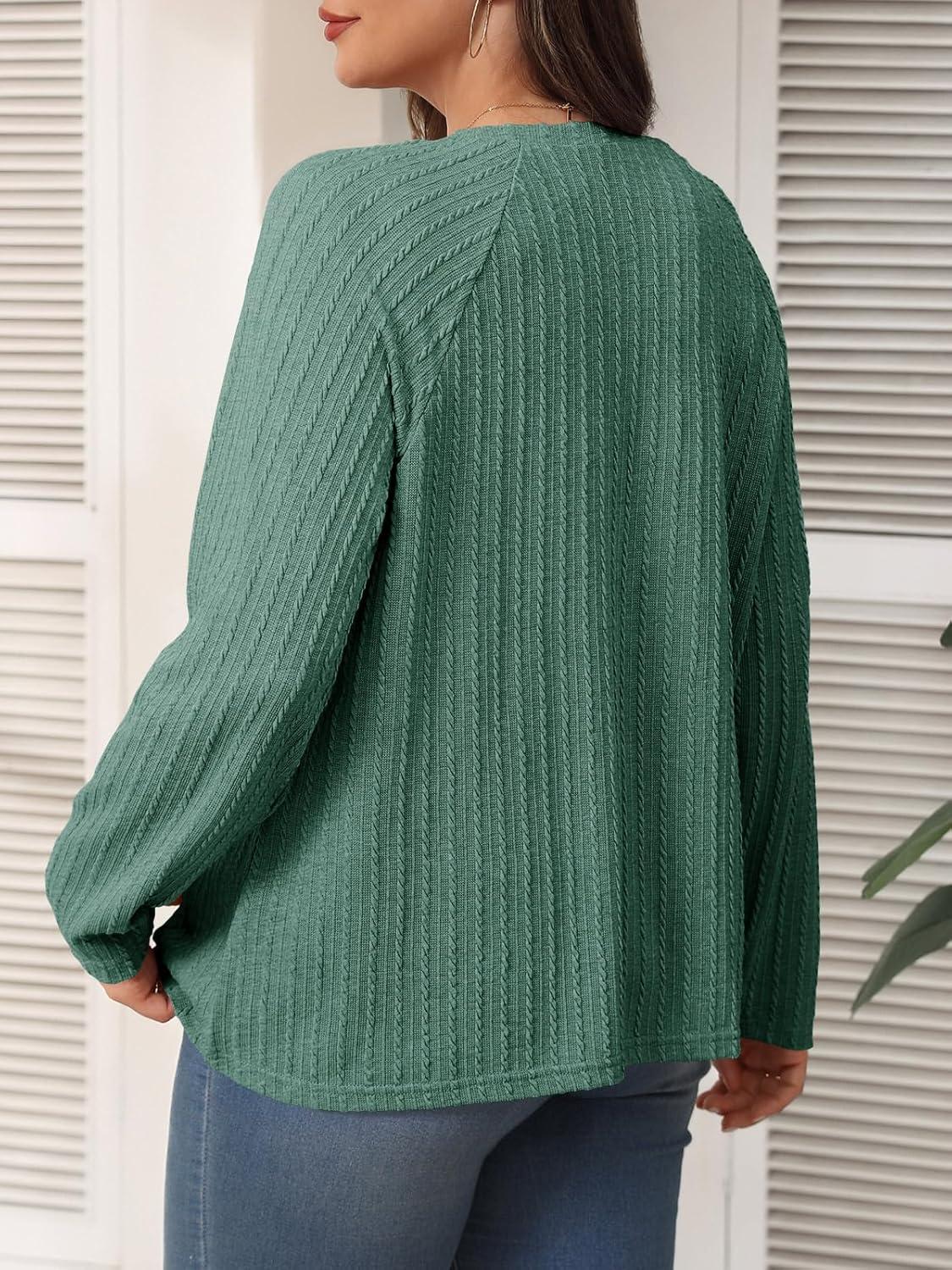 imageImily Bela Womens Plus Size Tops Casual Long Sleeve Textured Crewneck Shirts Fall Loose Tunic TopDark Green