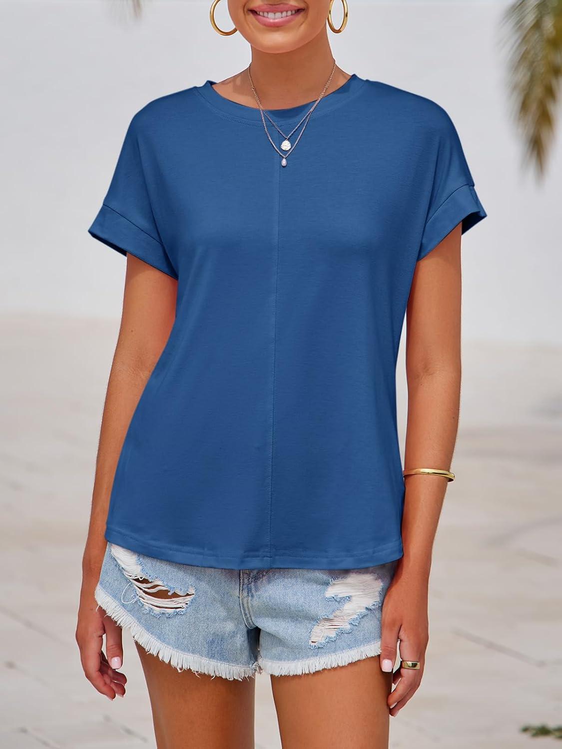 imageImily Bela Womens Short Sleeve T Shirts Summer Crew Neck Dressy Casual Tops Basic Trendy TeesBlue