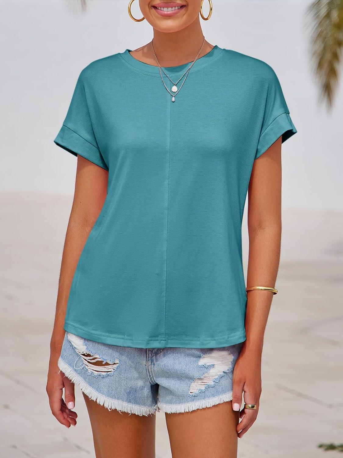 imageImily Bela Womens Short Sleeve T Shirts Summer Crew Neck Dressy Casual Tops Basic Trendy TeesBlue Green
