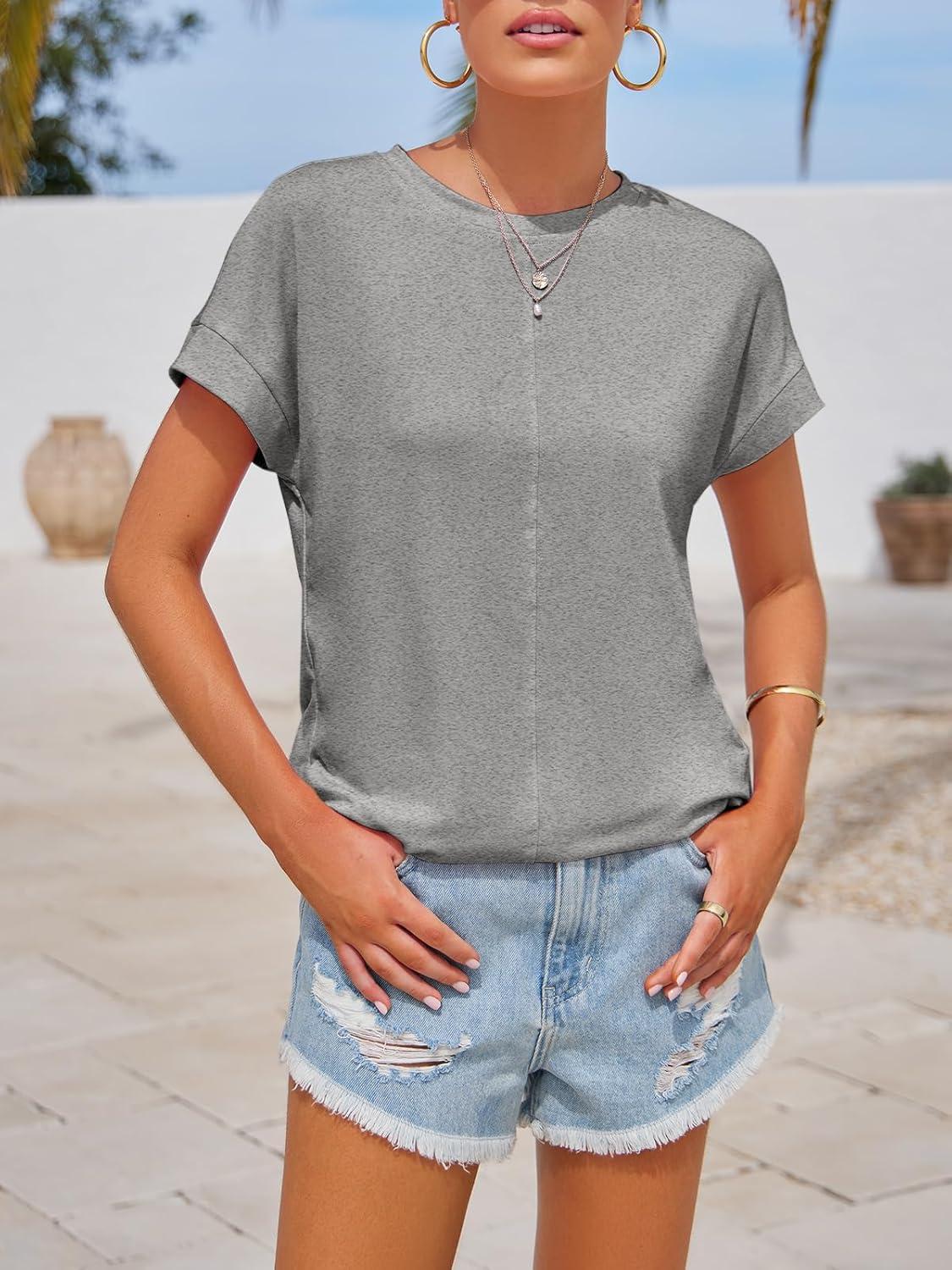imageImily Bela Womens Short Sleeve T Shirts Summer Crew Neck Dressy Casual Tops Basic Trendy TeesGray