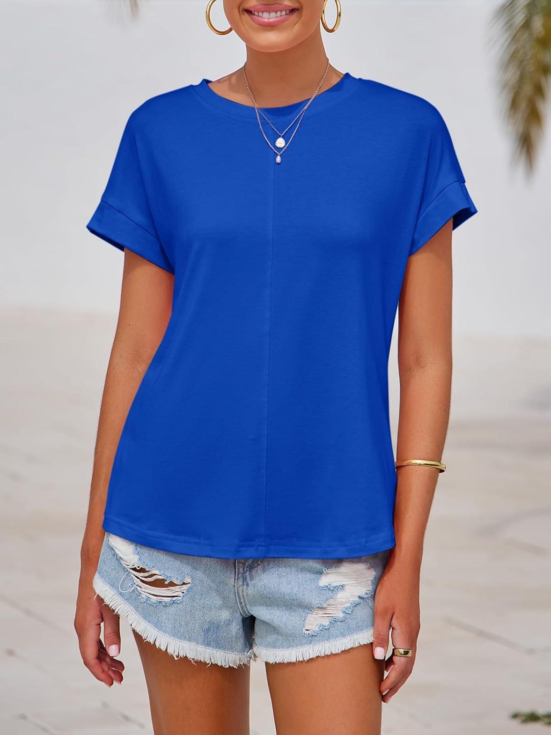 imageImily Bela Womens Short Sleeve T Shirts Summer Crew Neck Dressy Casual Tops Basic Trendy TeesRoyal
