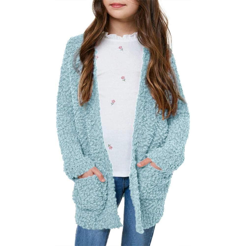 imageImily Bela Girls Cardigan Open Front Popcorn Knit Long Sleeve Sweaters Coat with PocketsWathet