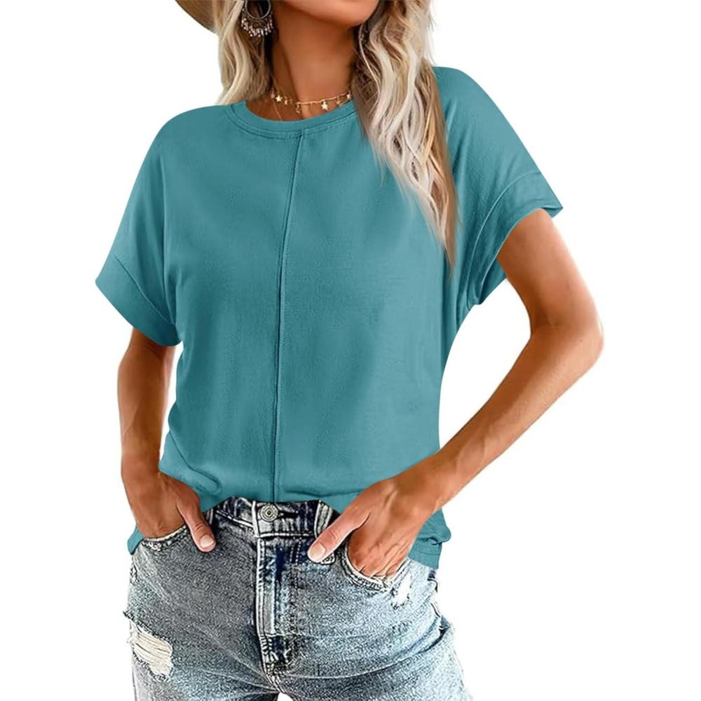 imageImily Bela Womens Short Sleeve T Shirts Summer Crew Neck Dressy Casual Tops Basic Trendy TeesBlue Green