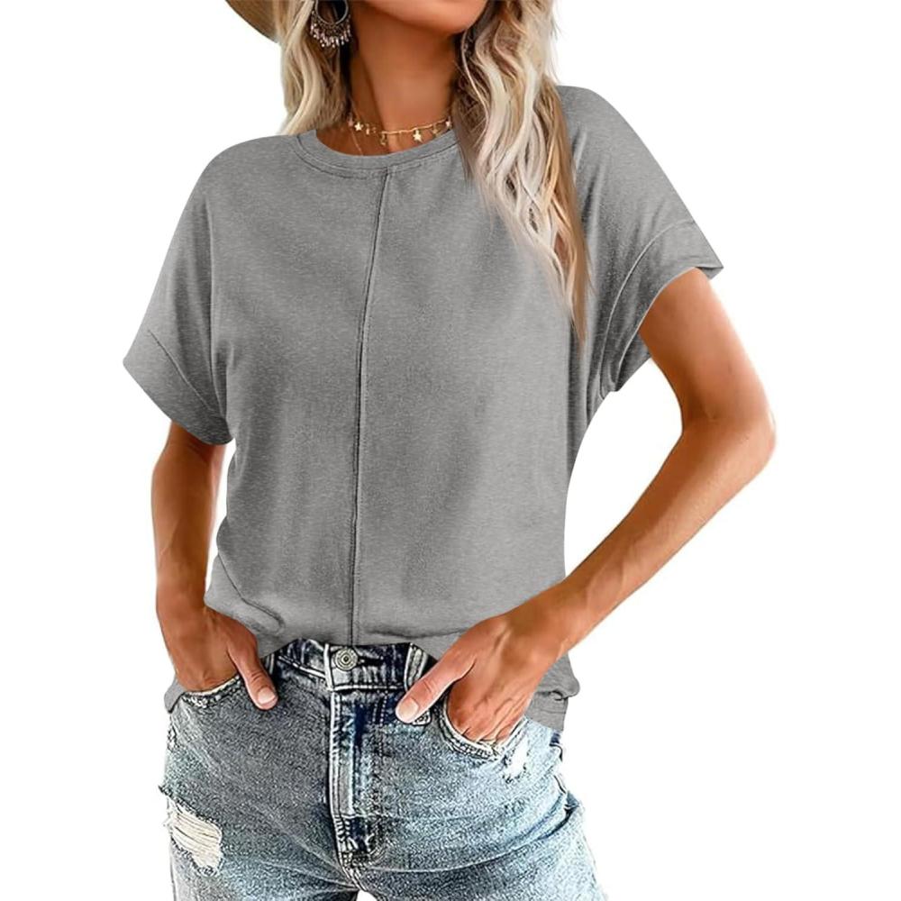 imageImily Bela Womens Short Sleeve T Shirts Summer Crew Neck Dressy Casual Tops Basic Trendy TeesGray