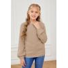 imageGirls Pullover Sweaters Kids Long Sleeve Drop Shoulder Sweaters Casual Boat Neck Knit Jumper TopsKhaki