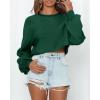 imageImily Bela Cropped Sweaters for Women Lantern Long Sleeve Crop Top Slouchy Trendy Loose Crewneck Pullover SweaterGreen
