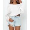 imageImily Bela Cropped Sweaters for Women Lantern Long Sleeve Crop Top Slouchy Trendy Loose Crewneck Pullover SweaterWhite