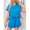 imageImily Bela Womens 2 Piece Lounge Sets Summer Short Sleeve Tops and Shorts Set Airport Travel OutfitsBlue