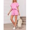 imageImily Bela Womens 2 Piece Lounge Sets Summer Short Sleeve Tops and Shorts Set Airport Travel OutfitsPink