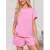 imageImily Bela Womens 2 Piece Lounge Sets Summer Short Sleeve Tops and Shorts Set Airport Travel OutfitsPink