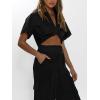 imageImily Bela Womens Cropped Shirts Summer V Neck Twist Front Tops Blouses with PocketsBlack