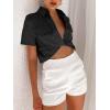 imageImily Bela Womens Cropped Shirts Summer V Neck Twist Front Tops Blouses with PocketsBlack