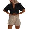 imageImily Bela Womens Cropped Shirts Summer V Neck Twist Front Tops Blouses with PocketsBlack